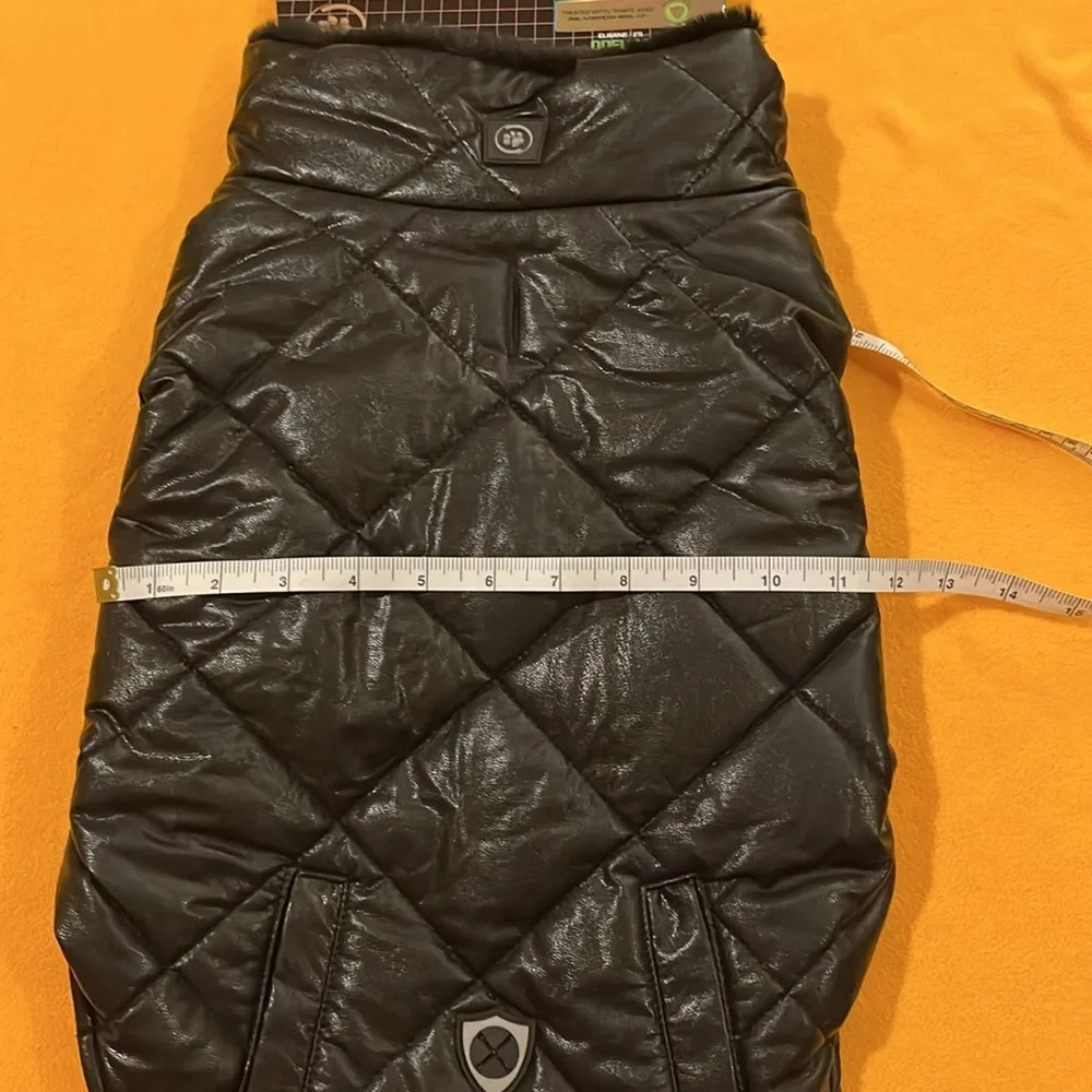 Silver Paw dog puff coat / jacket / apparel faux leather faux fur. Black. Size L - Picture 12 of 12